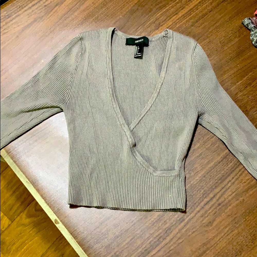 Cropped, deep-v sweater